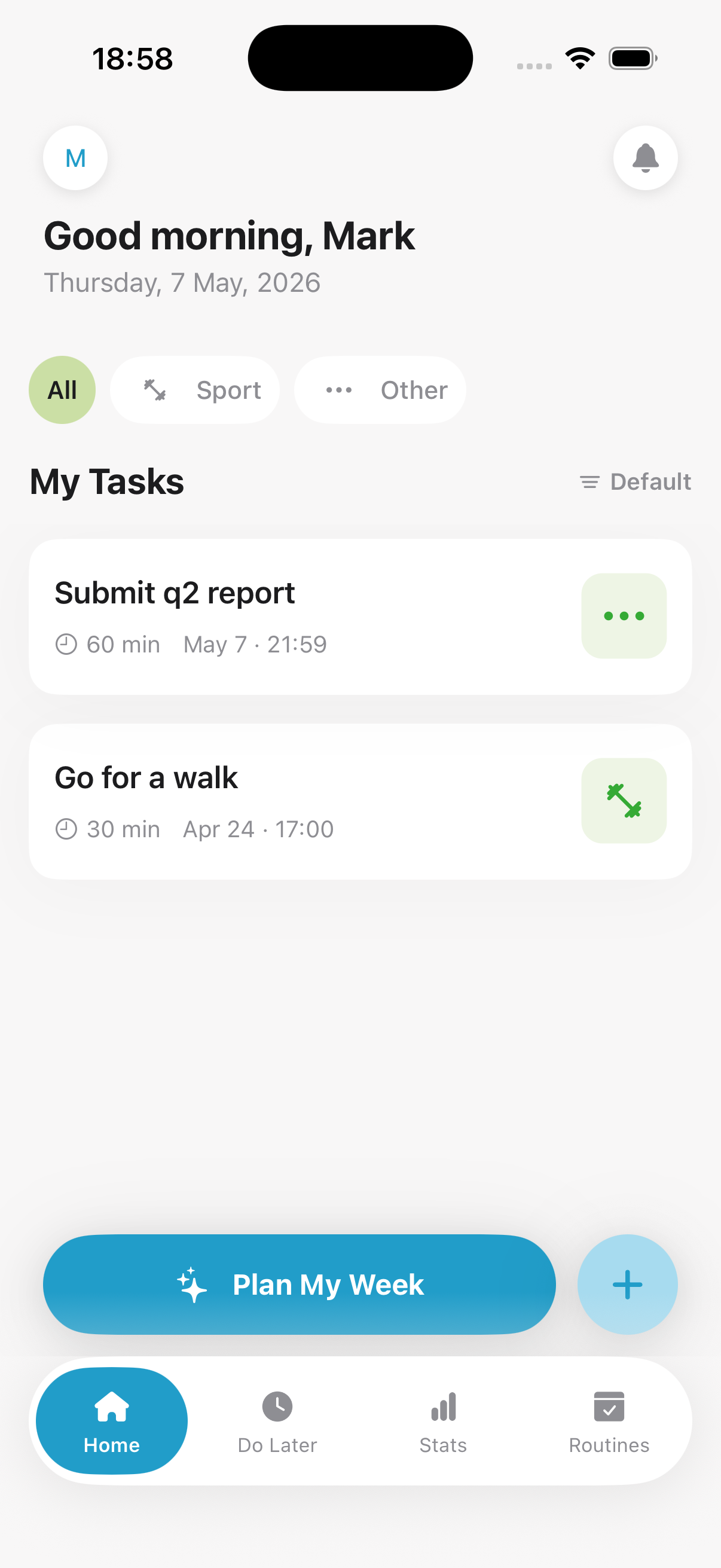 Weeko AI task enrichment screen turning a rough sentence into a structured task